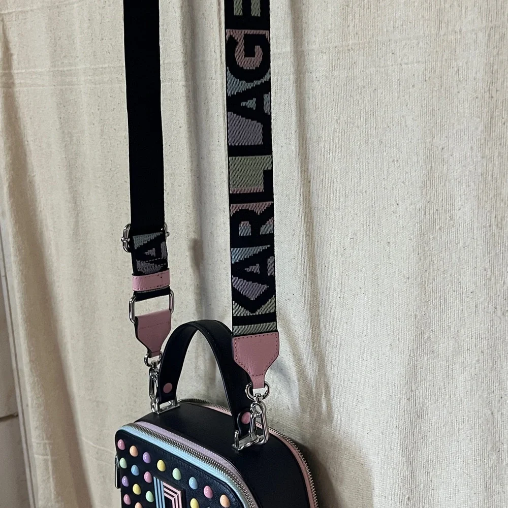 Karl Lagerfeld Black Crossbody Bag with Colorful Studs - Picture 3 of 6